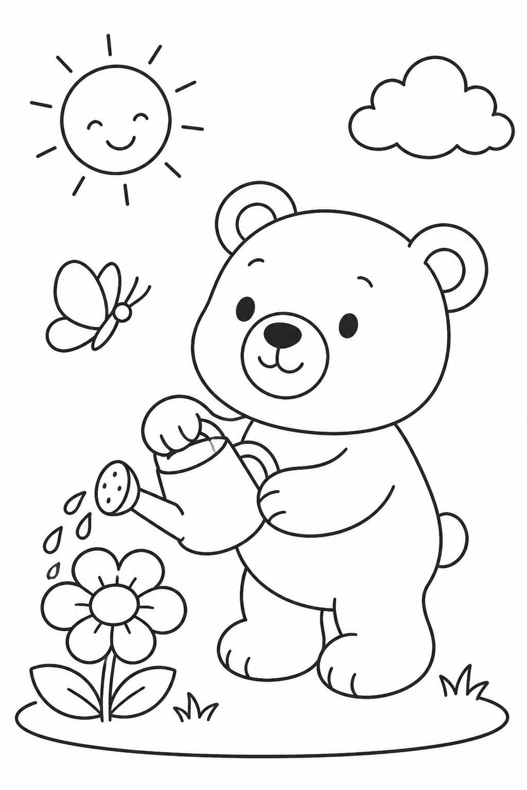 Cute Teddy Bear with Balloons Coloring Page for Kids | Printable PDF | Digital Download