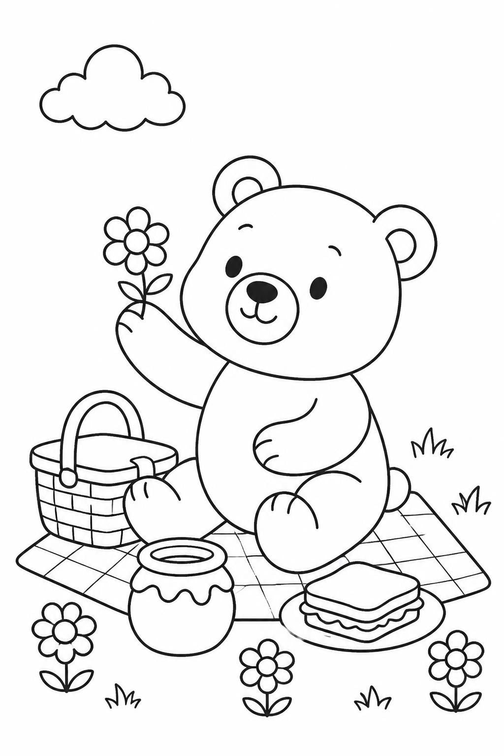 Cute Teddy Bear with Balloons Coloring Page for Kids | Printable PDF | Digital Download