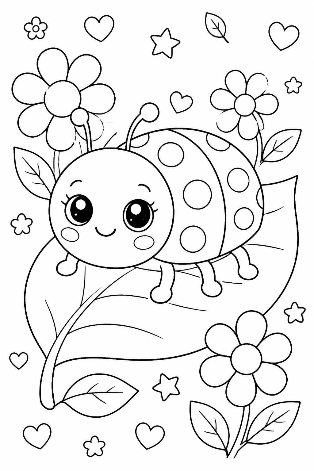 Cute Kawaii Bugs & Garden Friends Coloring Book for Kids | 10 Printable Coloring Pages | Ages 3–8