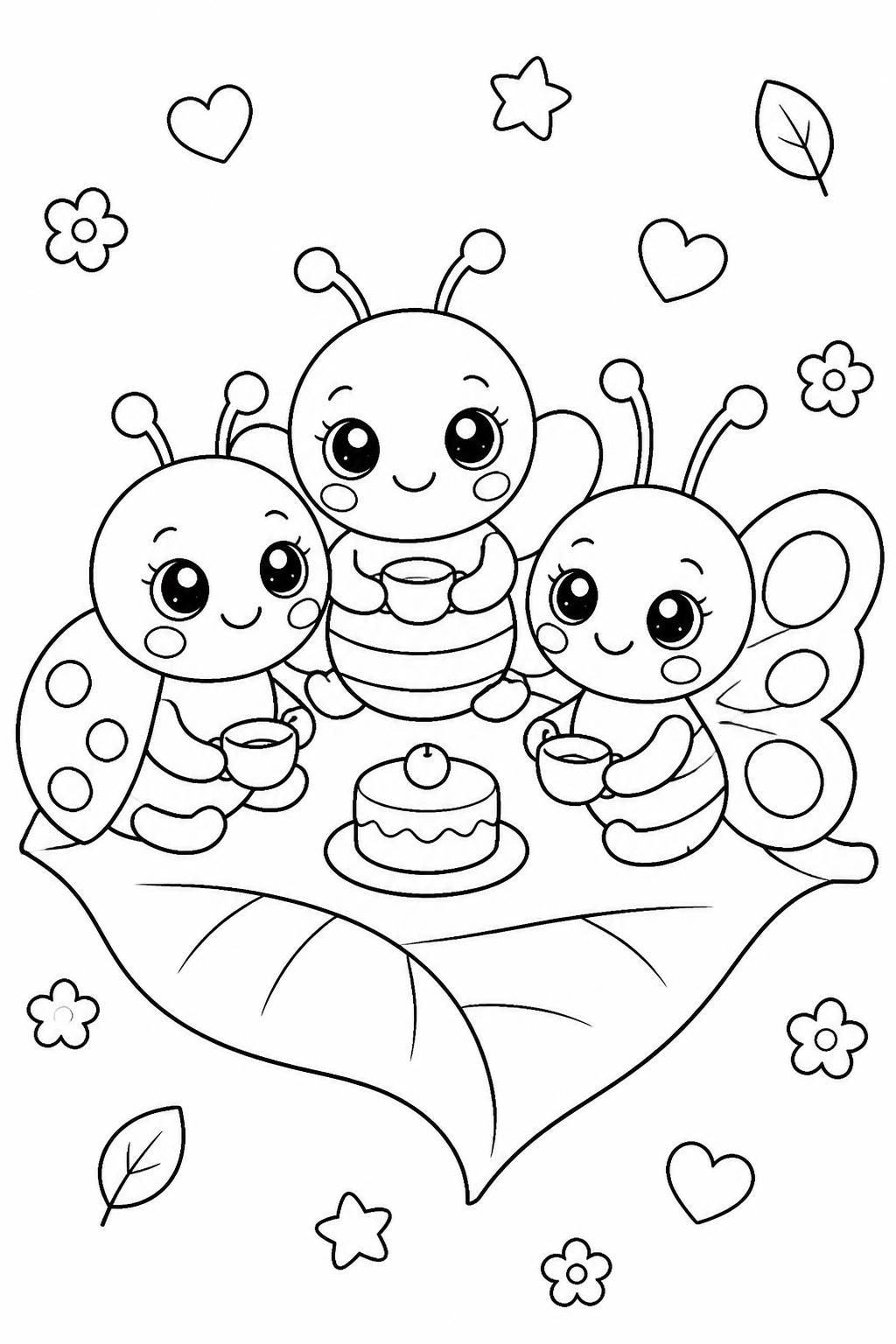 New 2026 Cute Kawaii Bugs & Garden Friends Coloring Book for Kids | 10 Printable Coloring Pages | Ages 3–8